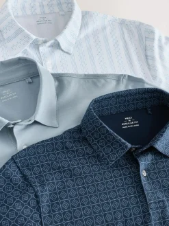 Next Navy Blue Geo Regular Fit Short Sleeve Jersey Polo Shirts 3 Pack^ Tops & T-Shirts