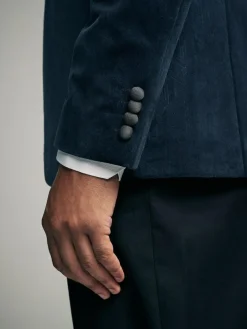 Online Next Slim Fit Patterned Velvet Blazer Navy Blue Geometric