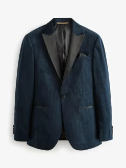 Online Next Slim Fit Patterned Velvet Blazer Navy Blue Geometric