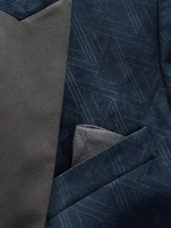 Online Next Slim Fit Patterned Velvet Blazer Navy Blue Geometric