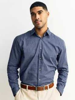 Hot Next Regular Fit N.Premium Long Sleeve Soft Touch Smart Shirt Navy Blue Gingham