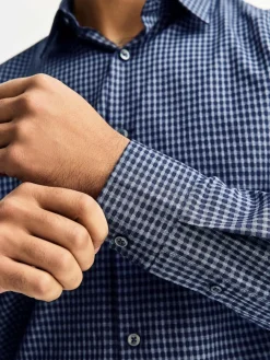 Hot Next Regular Fit N.Premium Long Sleeve Soft Touch Smart Shirt Navy Blue Gingham