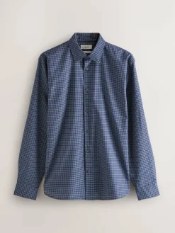 Hot Next Regular Fit N.Premium Long Sleeve Soft Touch Smart Shirt Navy Blue Gingham