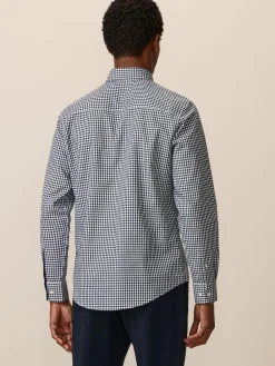 Clearance Next Navy Blue Gingham Regular Fit Easy Iron Button Down Oxford Shirt