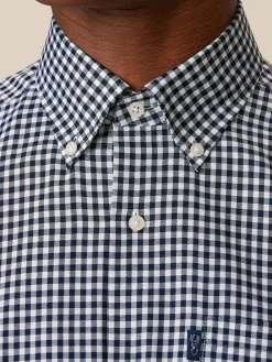 Clearance Next Navy Blue Gingham Regular Fit Easy Iron Button Down Oxford Shirt