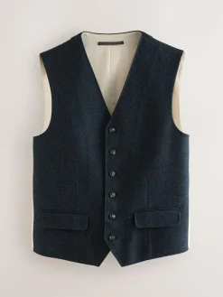 Best Next Herringbone Wool Blend Suit Waistcoast Navy Blue