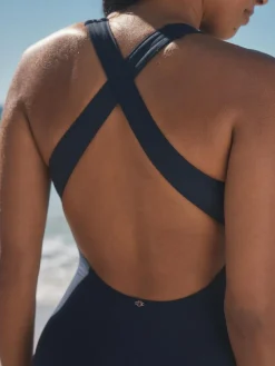 Discount Next Navy Blue High Neck Lattice Tummy Control Swimsuit