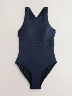 Discount Next Navy Blue High Neck Lattice Tummy Control Swimsuit