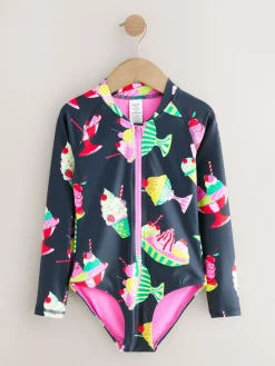 Clearance Next Navy Blue Ice Cream Long Sleeve Sunsafe Swimsuit (3mths-16yrs)