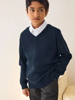 Best Next Navy Blue Knitted V-Neck School Jumper (3-16yrs)