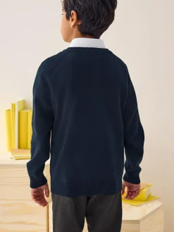 Best Next Navy Blue Knitted V-Neck School Jumper (3-16yrs)
