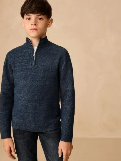 New Next Knitted Zip Neck Jumper (3-16yrs) Navy Blue