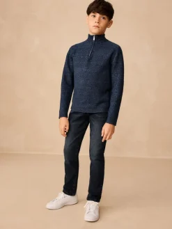 New Next Knitted Zip Neck Jumper (3-16yrs) Navy Blue
