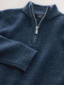 New Next Knitted Zip Neck Jumper (3-16yrs) Navy Blue