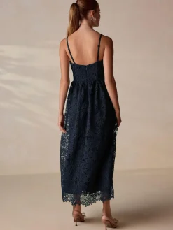 Next Navy Blue Lace Bandeau Midi Dress^Women Occasion Dresses|Midi Dresses
