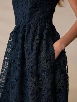 Next Navy Blue Lace Bandeau Midi Dress^Women Occasion Dresses|Midi Dresses