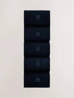 Next 5 Pack Embroidered Lasting Fresh Socks Navy Blue Logo