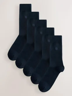 Next 5 Pack Embroidered Lasting Fresh Socks Navy Blue Logo