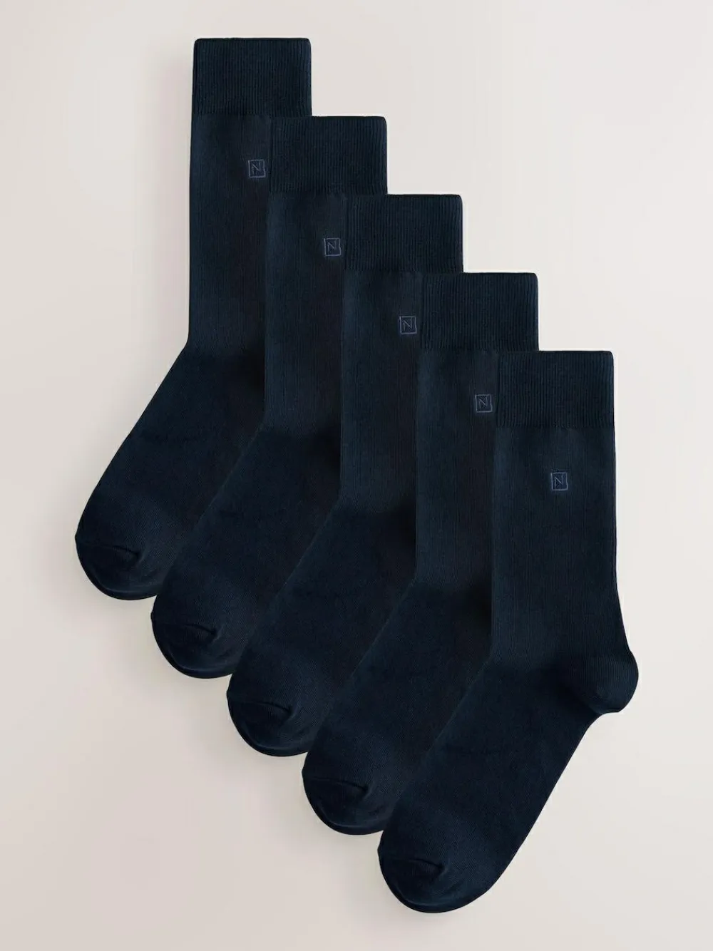 Next 5 Pack Embroidered Lasting Fresh Socks Navy Blue Logo