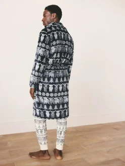 Next Navy Blue Matching Family Christmas Fairisle Pattern Hamish The Highland Cow Dressing Gown^ Bathrobe