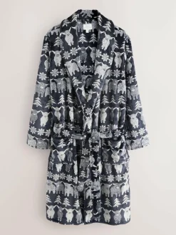 Next Navy Blue Matching Family Christmas Fairisle Pattern Hamish The Highland Cow Dressing Gown^ Bathrobe