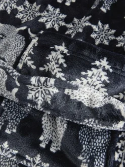 Next Navy Blue Matching Family Christmas Fairisle Pattern Hamish The Highland Cow Dressing Gown^ Bathrobe