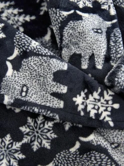 Next Navy Blue Matching Family Christmas Fairisle Pattern Hamish The Highland Cow Dressing Gown^ Bathrobe