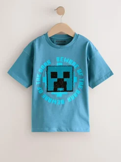Next Navy Blue Minecraft Sequin T-Shirt (3-16yrs)^BOY T-Shirts