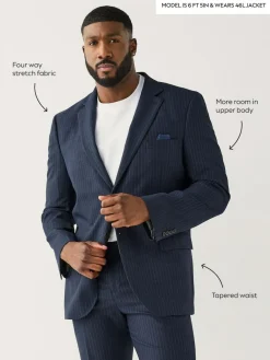 Best Next Navy Blue Muscle Fit Motionflex Stretch Stripe Suit Jacket