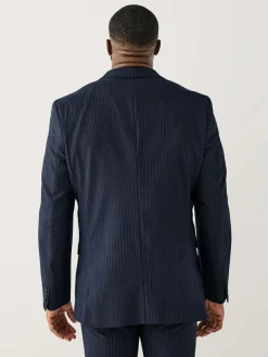 Best Next Navy Blue Muscle Fit Motionflex Stretch Stripe Suit Jacket