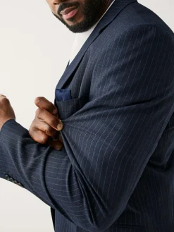 Best Next Navy Blue Muscle Fit Motionflex Stretch Stripe Suit Jacket