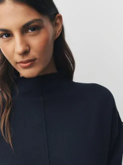 Next 2-In-1 Knitted Jumper with Pleated Midi Skirt Navy Blue Nautical Print