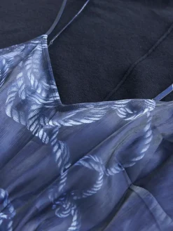 Next 2-In-1 Knitted Jumper with Pleated Midi Skirt Navy Blue Nautical Print