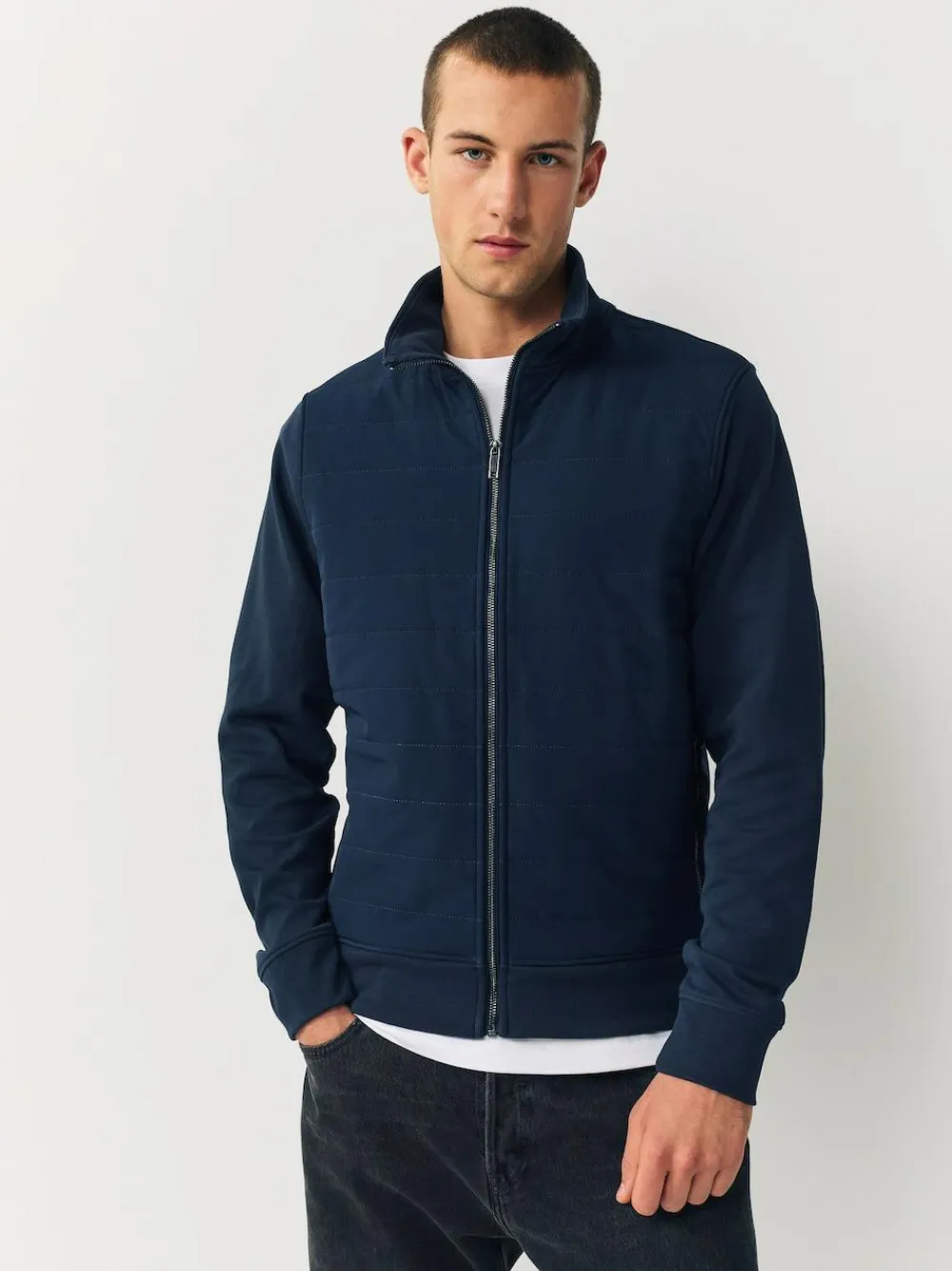 Best Next Non-Hooded Hybrid Full Zip Jacket Navy Blue