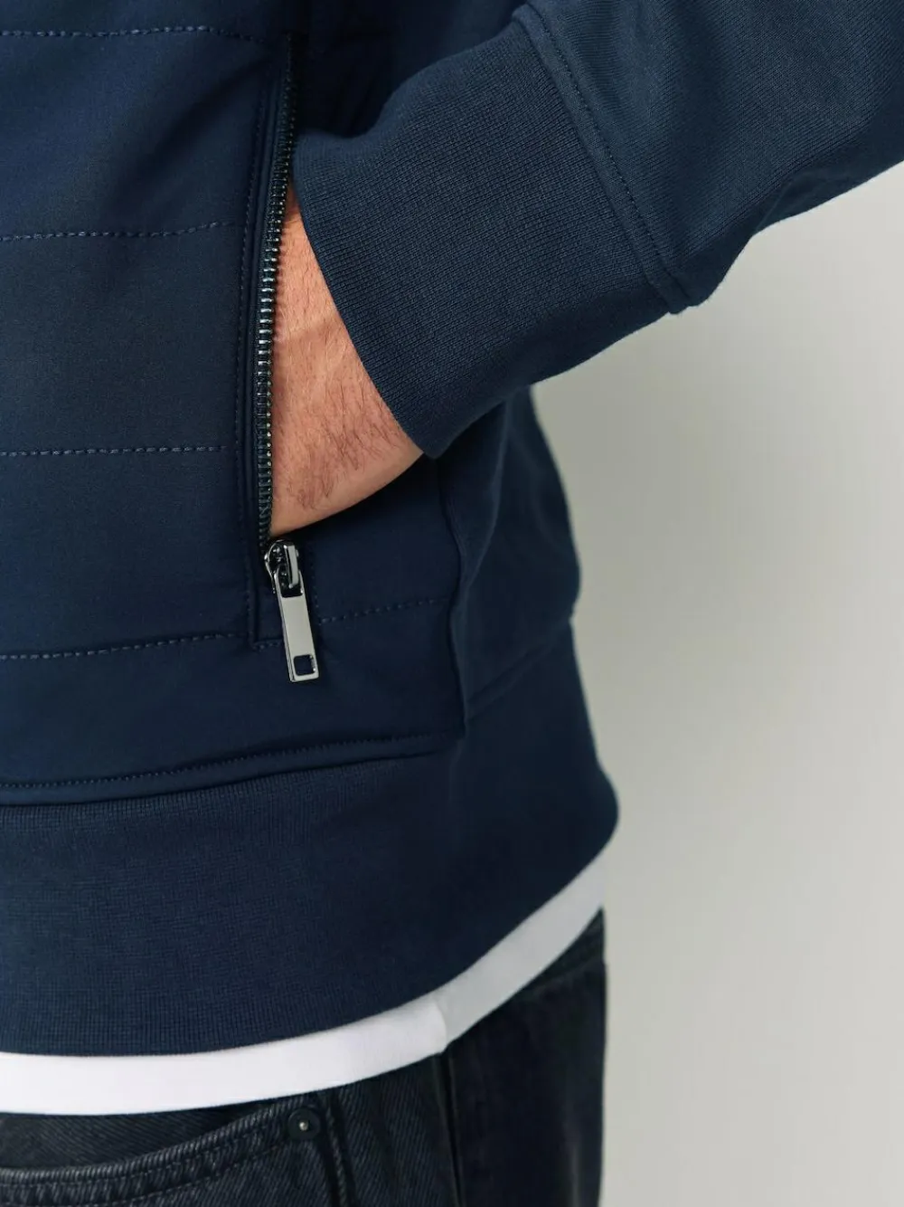 Best Next Non-Hooded Hybrid Full Zip Jacket Navy Blue