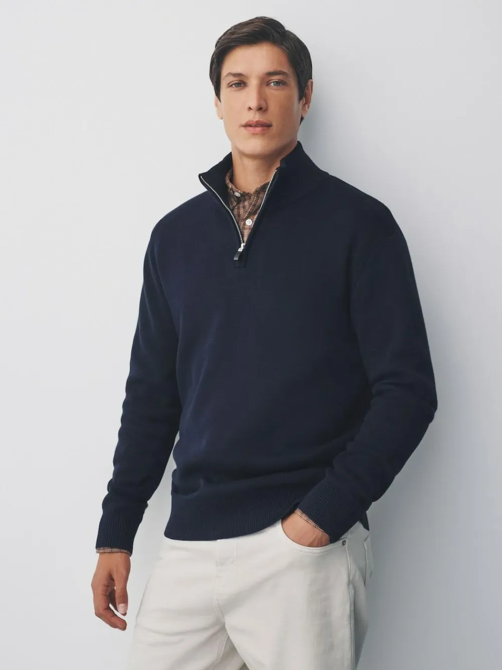 Best Next Navy Blue Plain N.Premium Regular Fit 100% Cotton Premium Quarter Zip Jumper