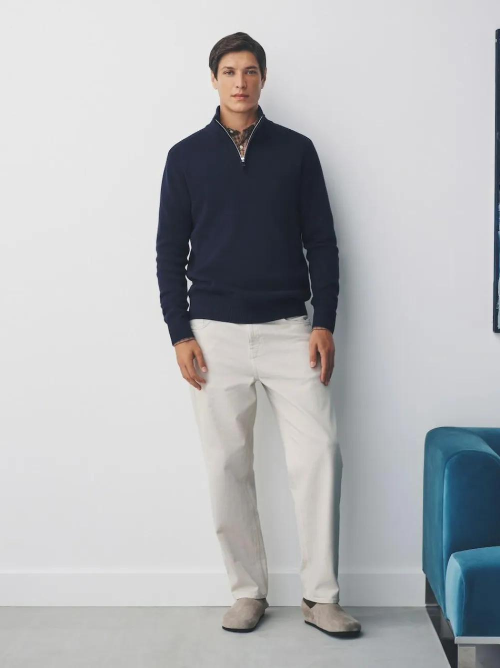 Best Next Navy Blue Plain N.Premium Regular Fit 100% Cotton Premium Quarter Zip Jumper