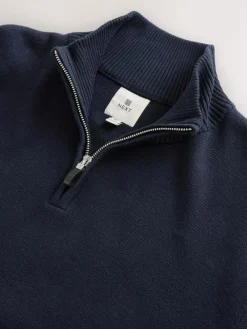 Best Next Navy Blue Plain N.Premium Regular Fit 100% Cotton Premium Quarter Zip Jumper