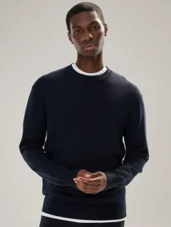 Sale Next Plain Regular Fit Cotton Rich Crew Neck Jumper Navy Blue
