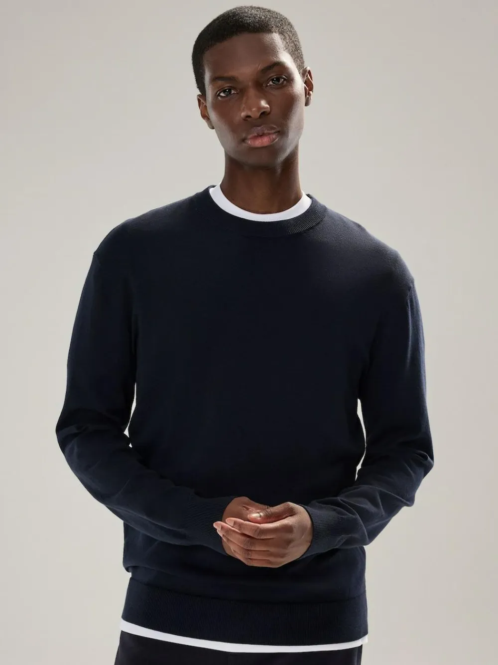 Sale Next Plain Regular Fit Cotton Rich Crew Neck Jumper Navy Blue