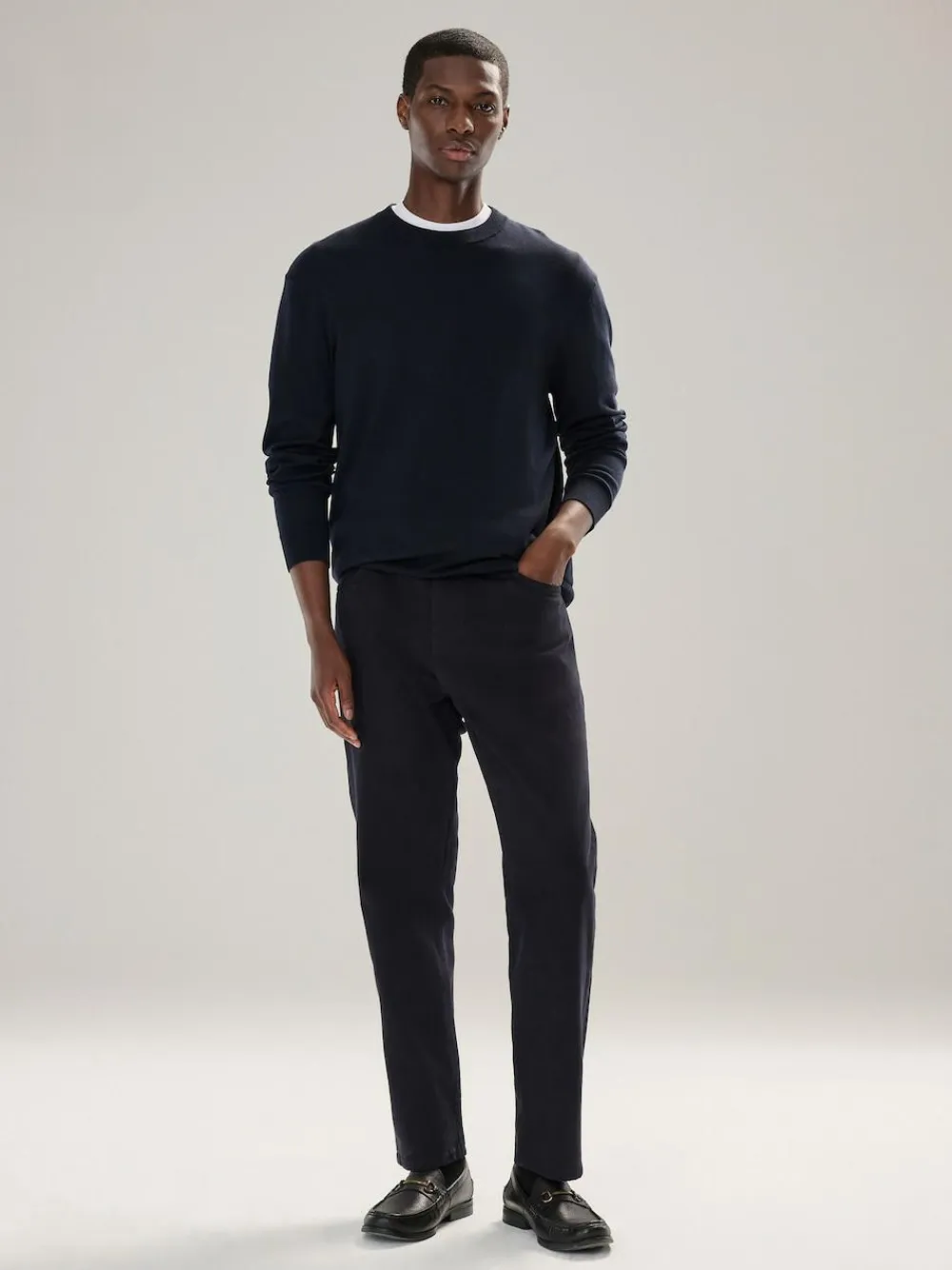 Sale Next Plain Regular Fit Cotton Rich Crew Neck Jumper Navy Blue