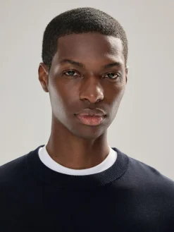 Sale Next Plain Regular Fit Cotton Rich Crew Neck Jumper Navy Blue