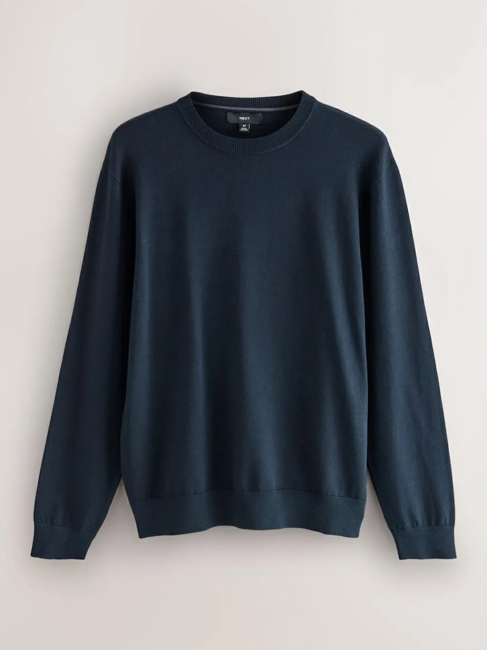 Sale Next Plain Regular Fit Cotton Rich Crew Neck Jumper Navy Blue