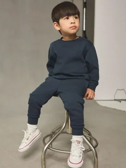 New Next Navy Blue Plain Sweatshirt And Joggers Set (3mths-7yrs)