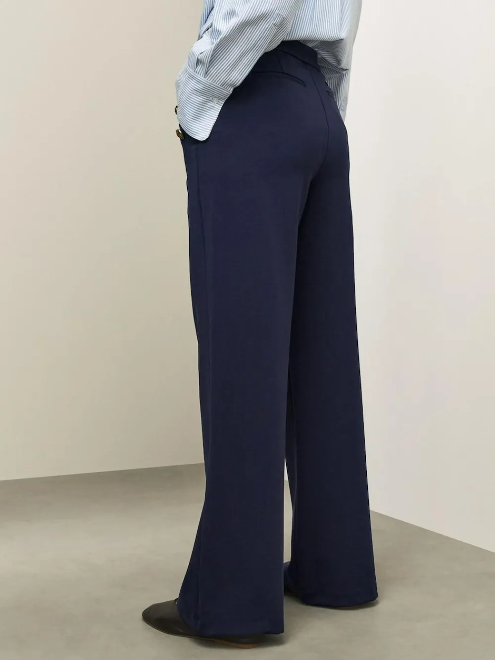 Best Next Ponte Wide Leg Trousers With Gold Button Detailing Navy Blue