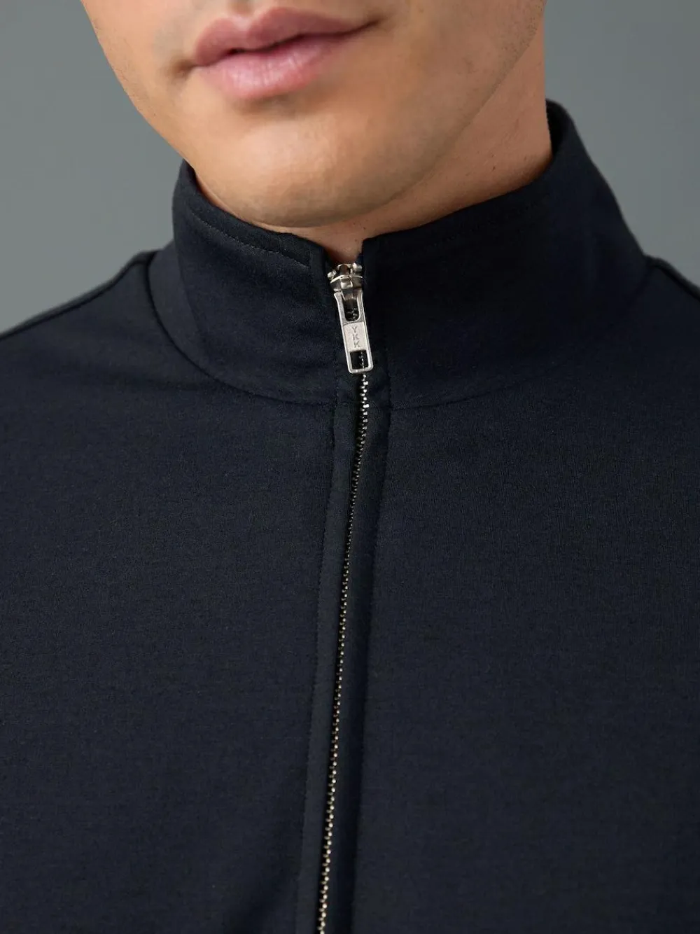 Hot Next Premium Smart Funnel Neck Zip Through With Wool Navy Blue