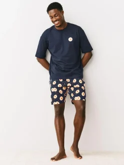 Next Navy Blue Printed Short Sleeve Jersey Pyjamas Set^ Pyjamas|Nightwear