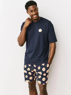 Next Navy Blue Printed Short Sleeve Jersey Pyjamas Set^ Pyjamas|Nightwear