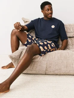 Next Navy Blue Printed Short Sleeve Jersey Pyjamas Set^ Pyjamas|Nightwear
