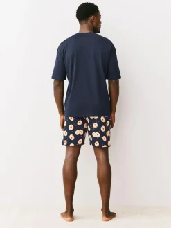 Next Navy Blue Printed Short Sleeve Jersey Pyjamas Set^ Pyjamas|Nightwear